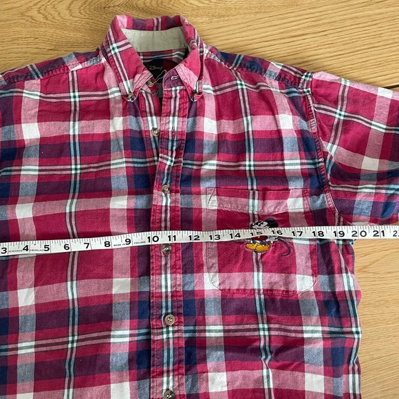 The Disney Store Vintage Mickey Mouse Red Plaid Button Down Short Sleeve Shirt M - Picture 8 of 9